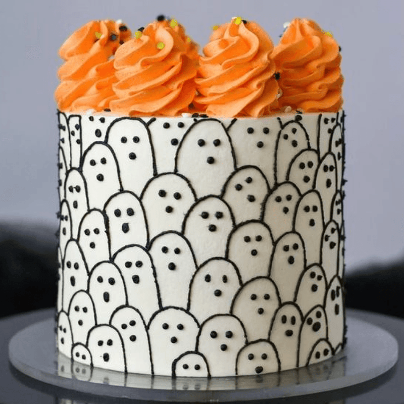 100+ Cute Halloween Cake Ideas : Black Cake White Ghost Face